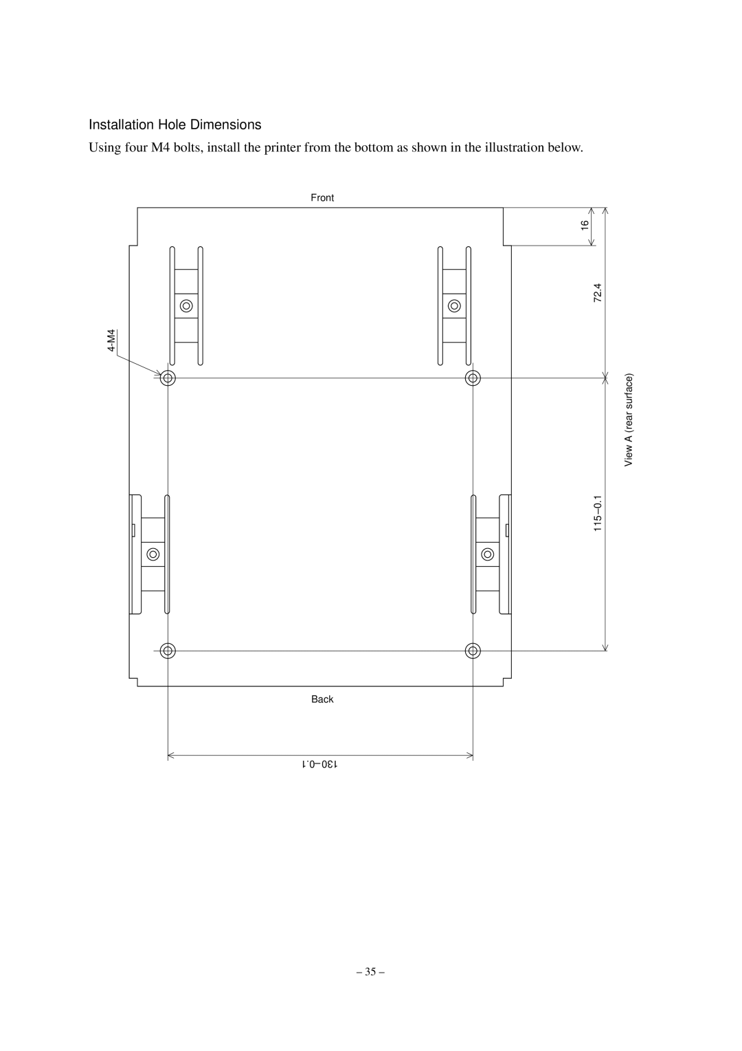 Star Micronics TUP482-24, TUP452-24 operation manual Installation Hole Dimensions 