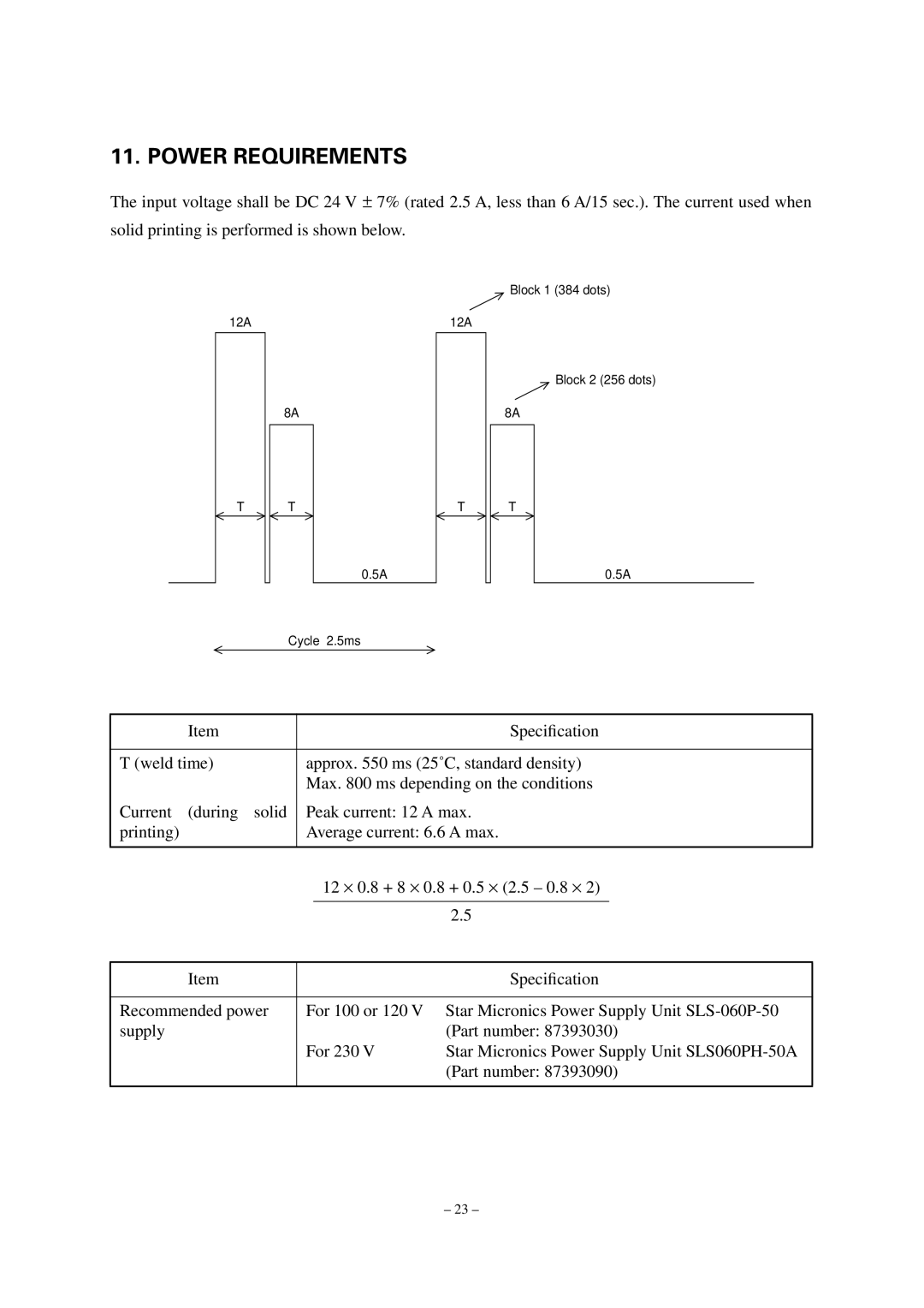 Star Micronics TUP492-24 operation manual Power Requirements 