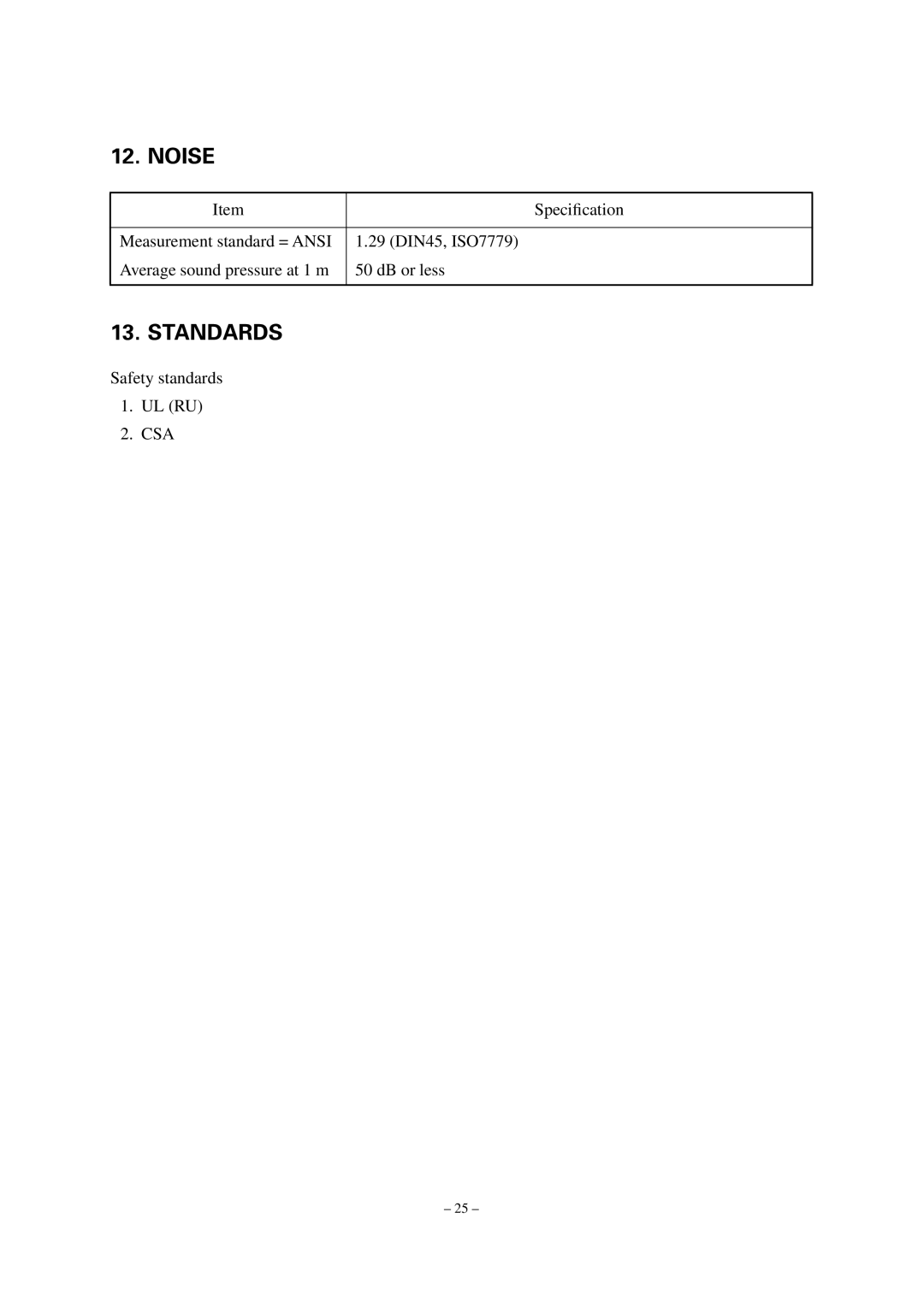 Star Micronics TUP492-24 operation manual Noise, Standards 