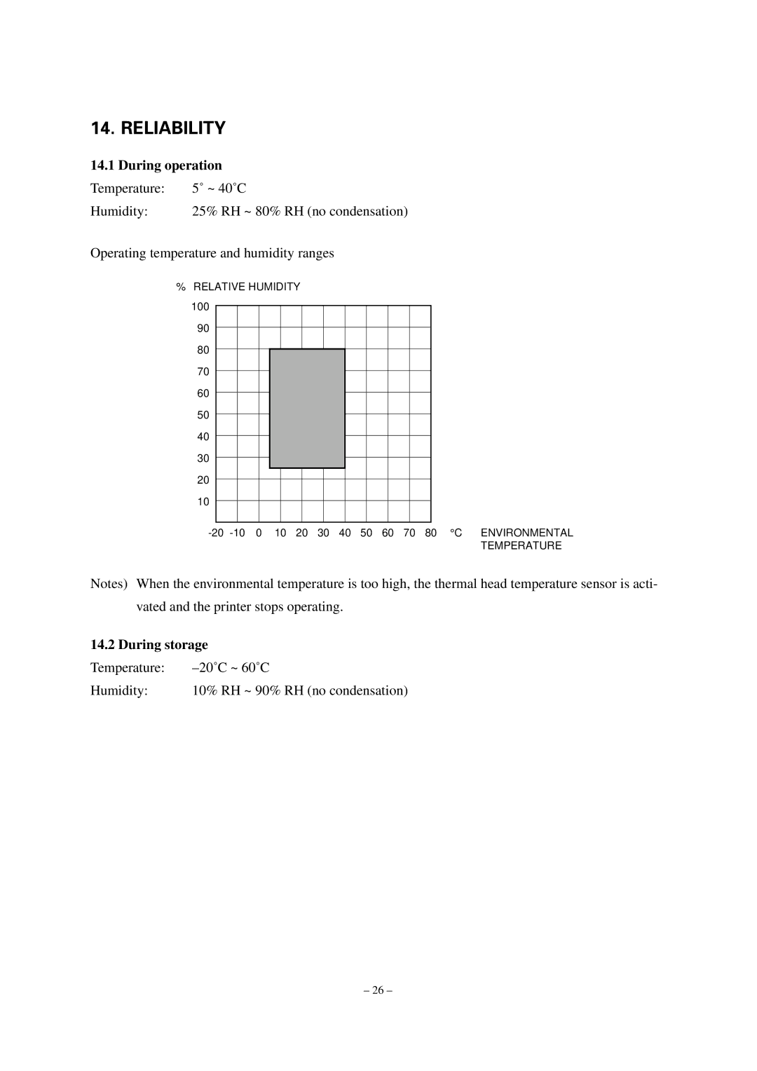 Star Micronics TUP492-24 operation manual Reliability, During operation, During storage 