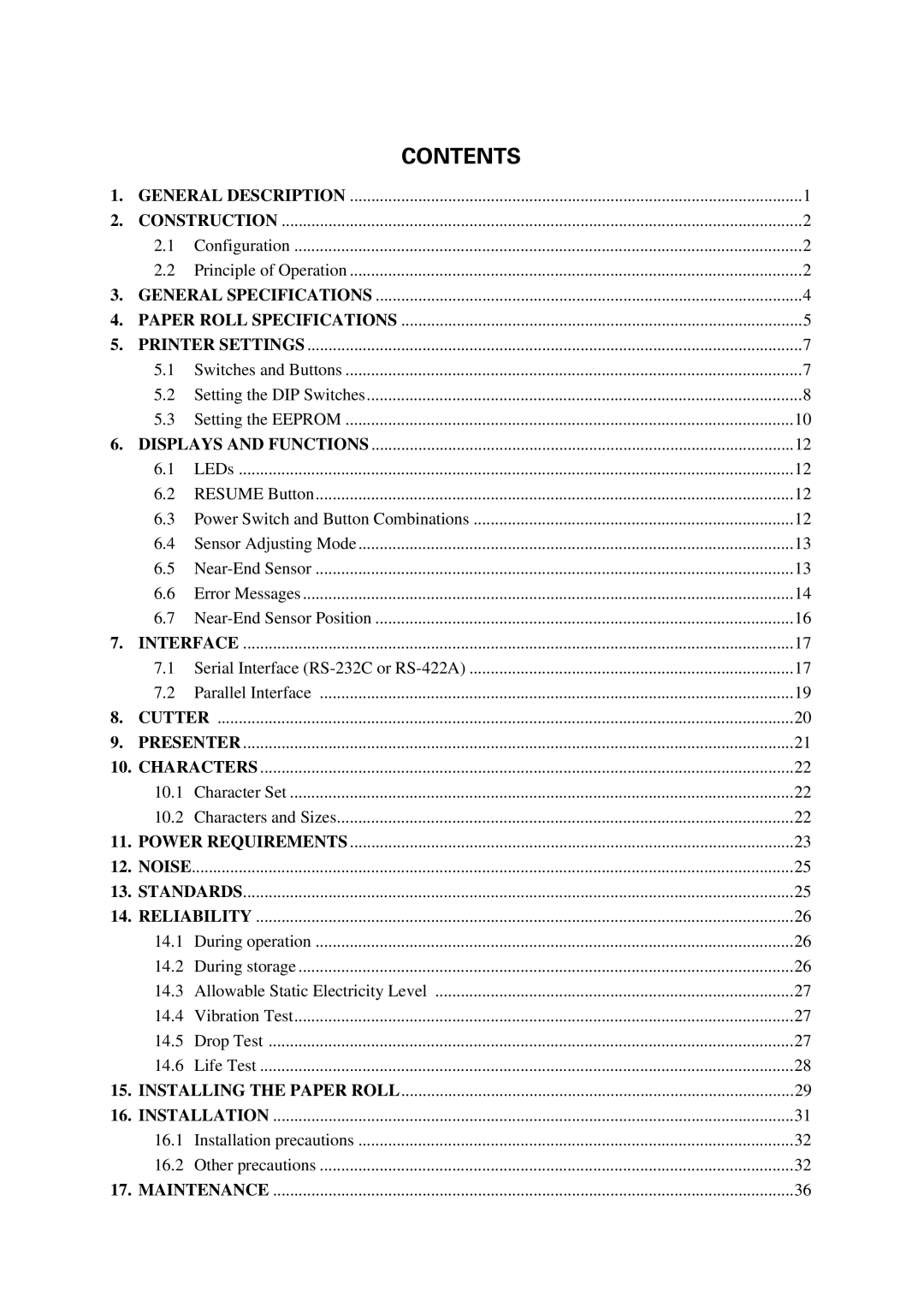 Star Micronics TUP492-24 operation manual Contents 