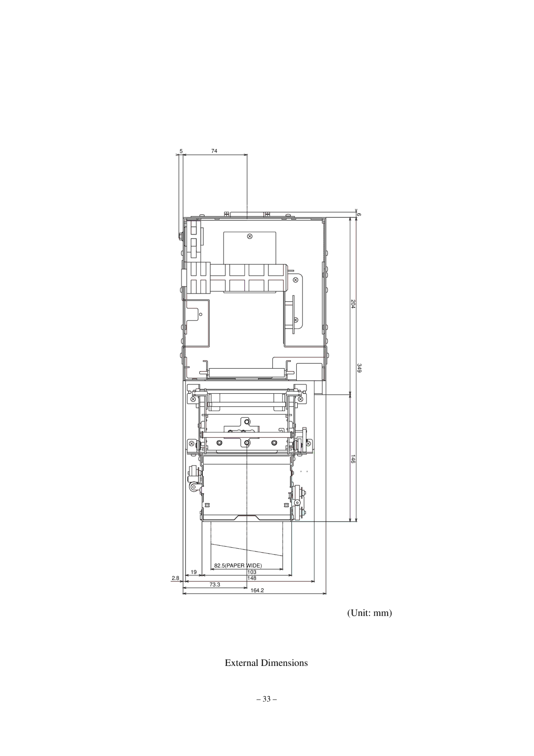 Star Micronics TUP492-24 operation manual Unit mm External Dimensions 