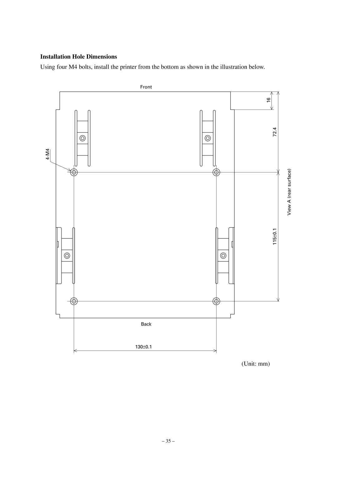 Star Micronics TUP492-24 operation manual Installation Hole Dimensions 