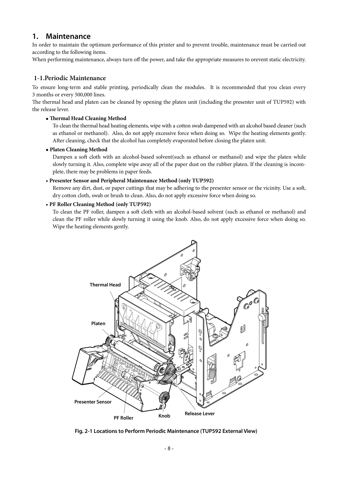 Star Micronics TUP500 technical manual Periodic Maintenance 