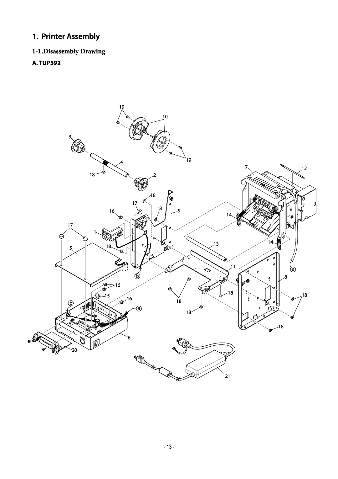 Star Micronics TUP500 technical manual Printer Assembly, Disassembly Drawing 