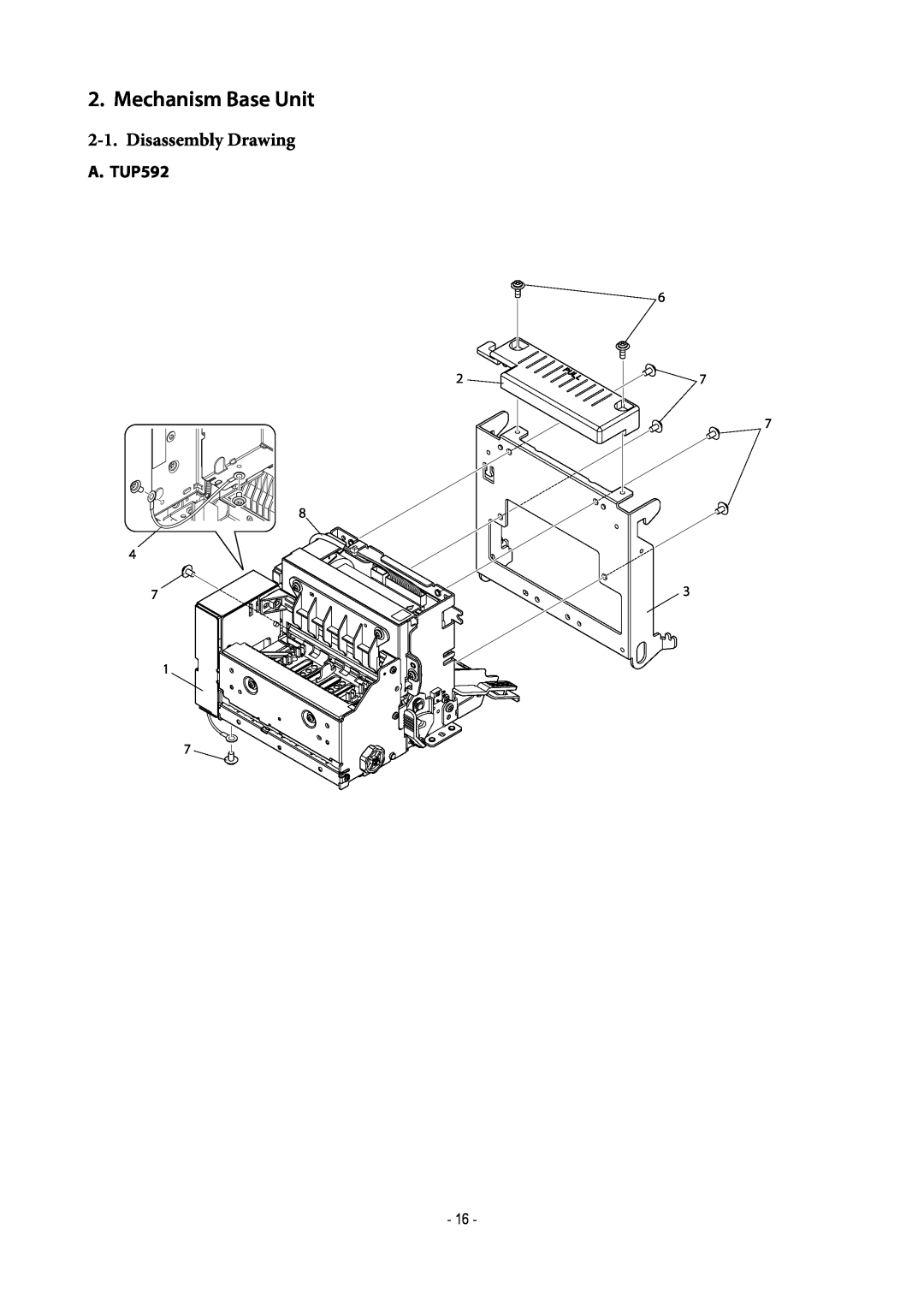 Star Micronics TUP500 technical manual Mechanism Base Unit, Disassembly Drawing 