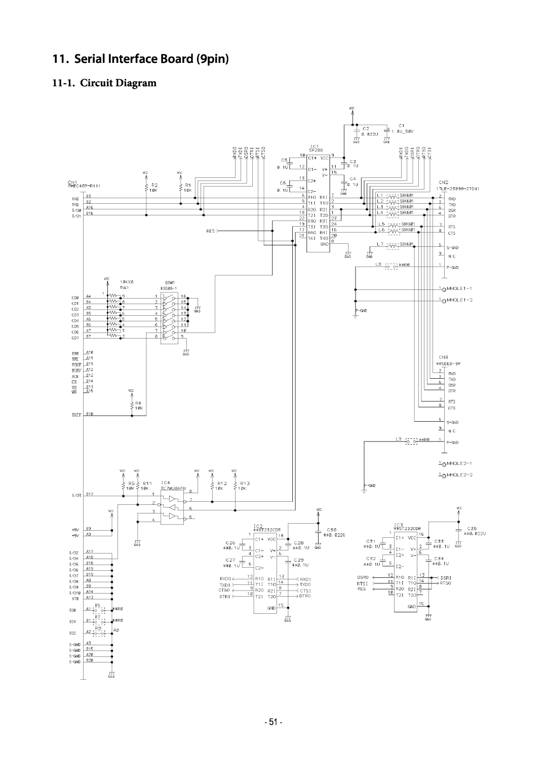 Star Micronics TUP500 technical manual Serial Interface Board 9pin, Circuit Diagram 