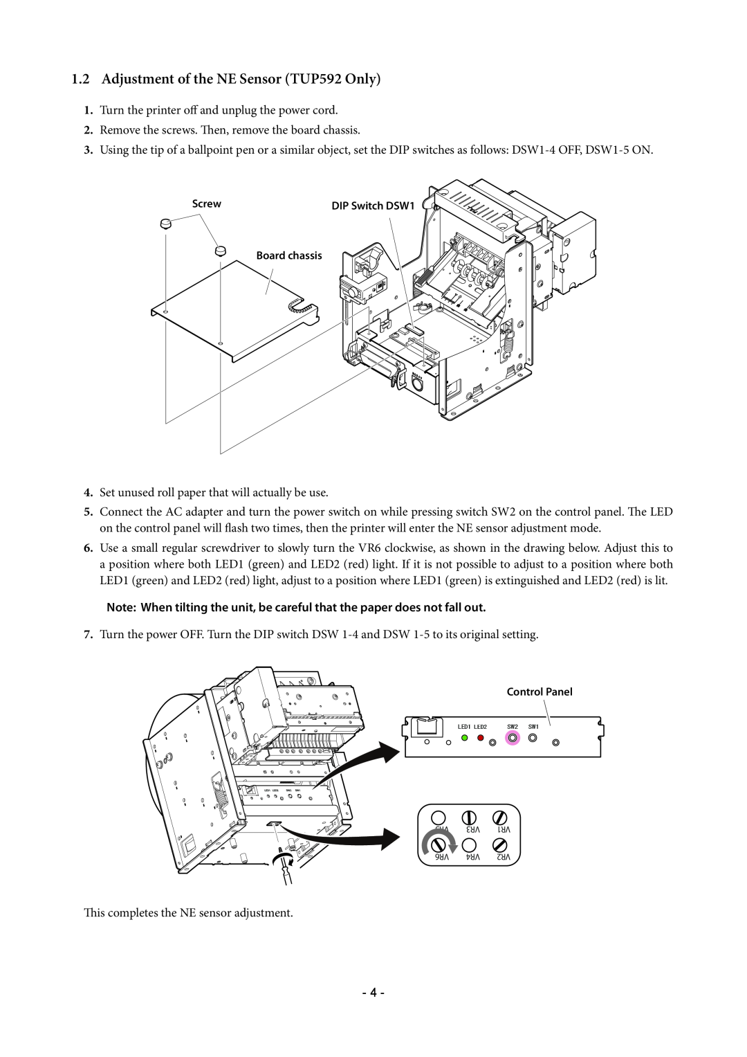 Star Micronics TUP500 technical manual Adjustment of the NE Sensor TUP592 Only 