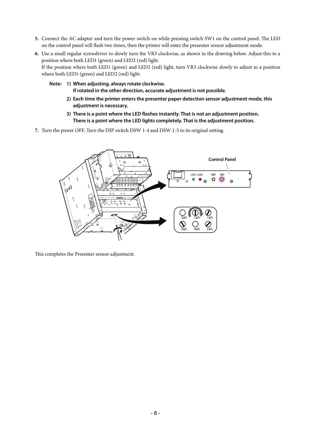Star Micronics TUP500 technical manual Note 1 When adjusting, always rotate clockwise 