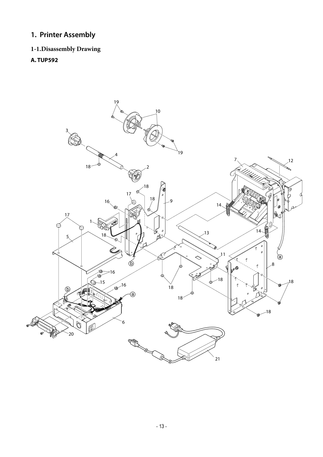 Star Micronics TUP500 technical manual Printer Assembly, Disassembly Drawing 