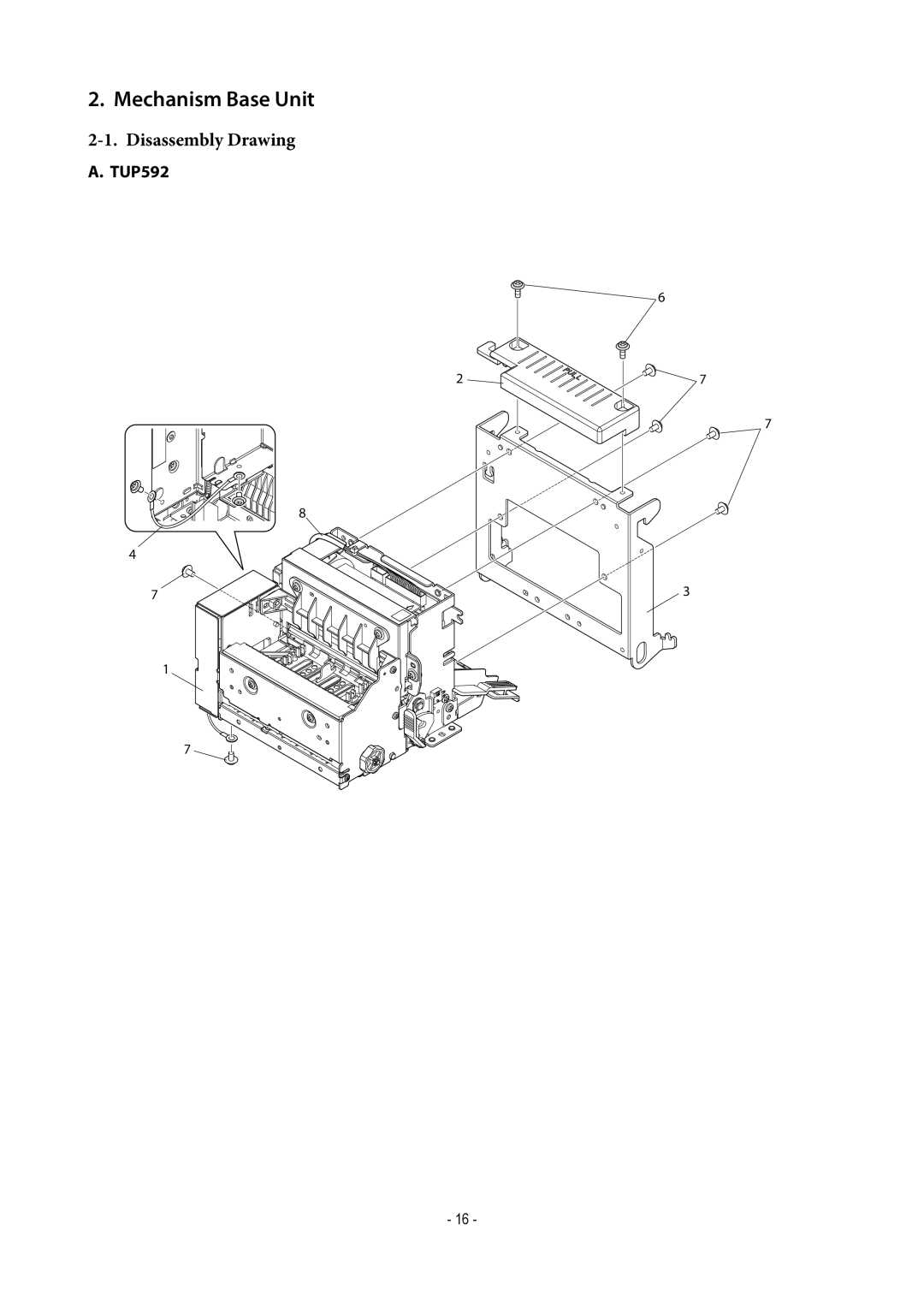 Star Micronics TUP500 technical manual Mechanism Base Unit, Disassembly Drawing 