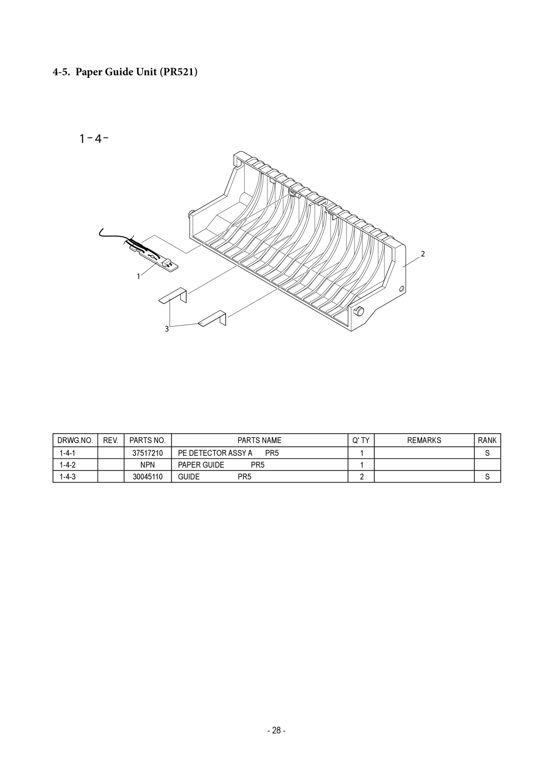 Star Micronics TUP500 technical manual Paper Guide Unit PR521 