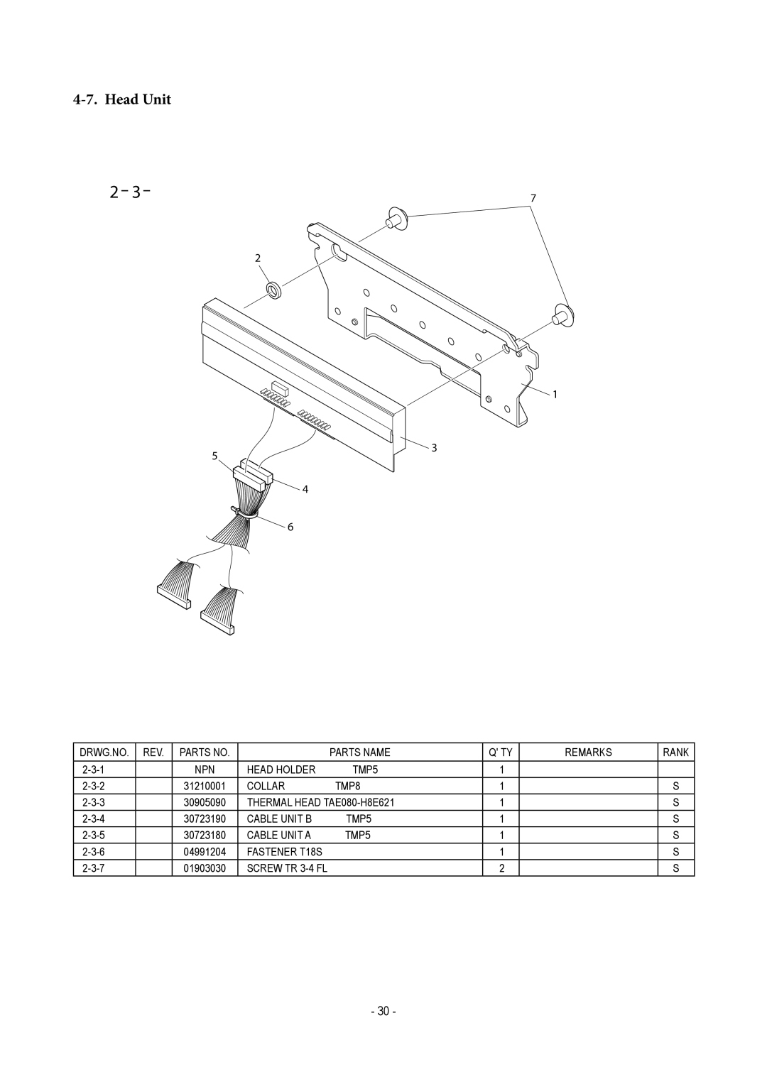 Star Micronics TUP500 technical manual Head Unit 