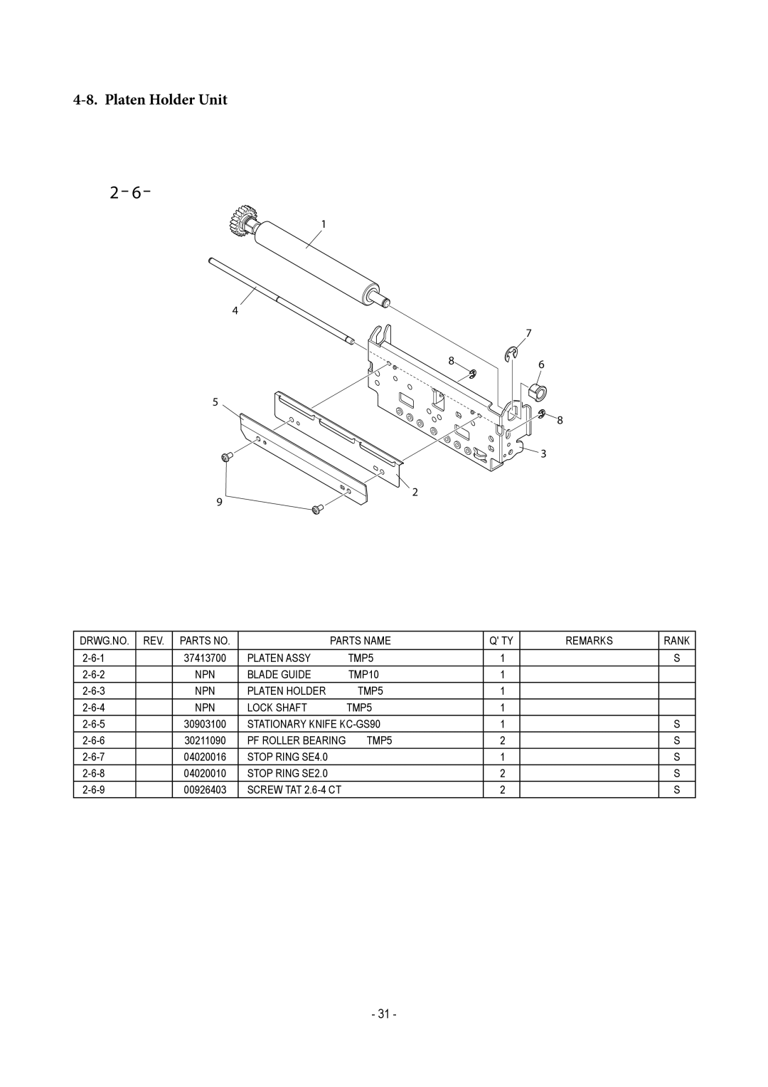 Star Micronics TUP500 technical manual Platen Holder Unit 