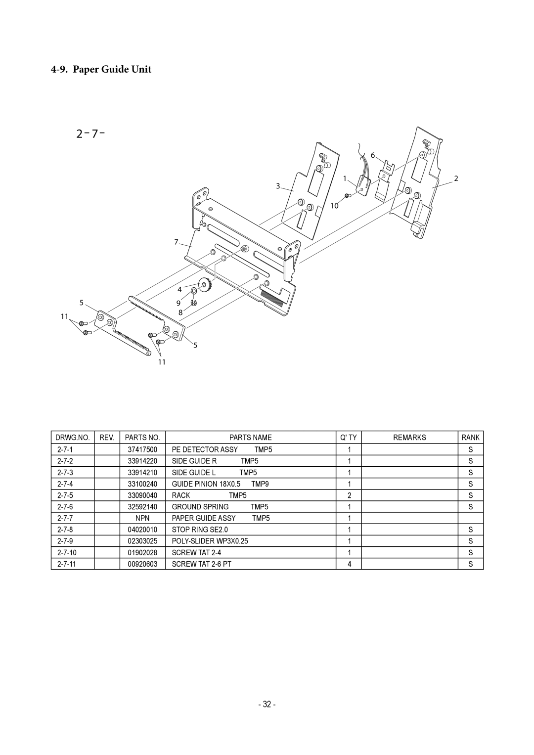 Star Micronics TUP500 technical manual Paper Guide Unit 