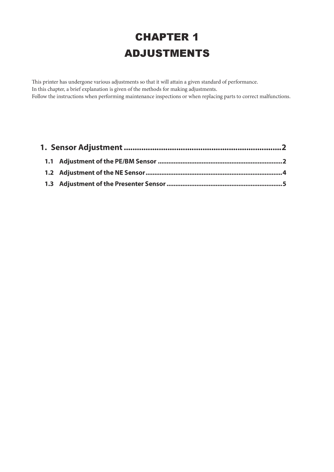 Star Micronics TUP500 technical manual Chapter Adjustments, Sensor Adjustment 