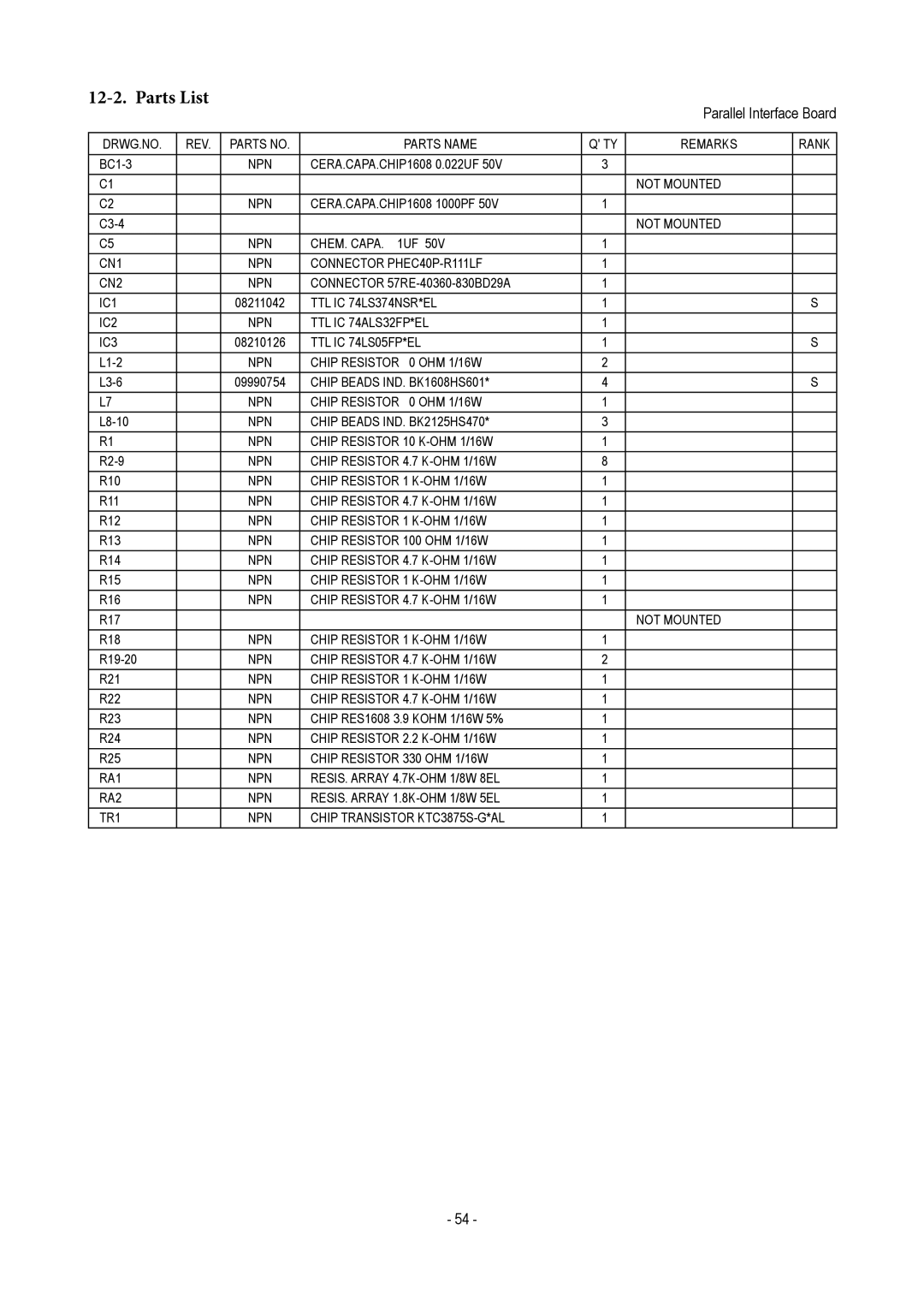 Star Micronics TUP500 technical manual Parallel Interface Board 