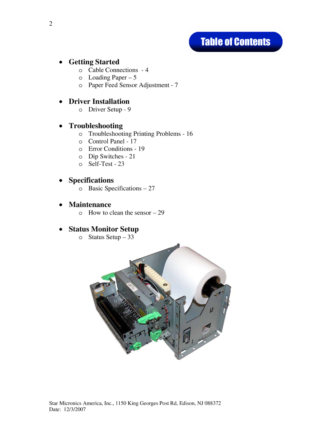 Star Micronics TUP942, TUP992 manual Getting Started 