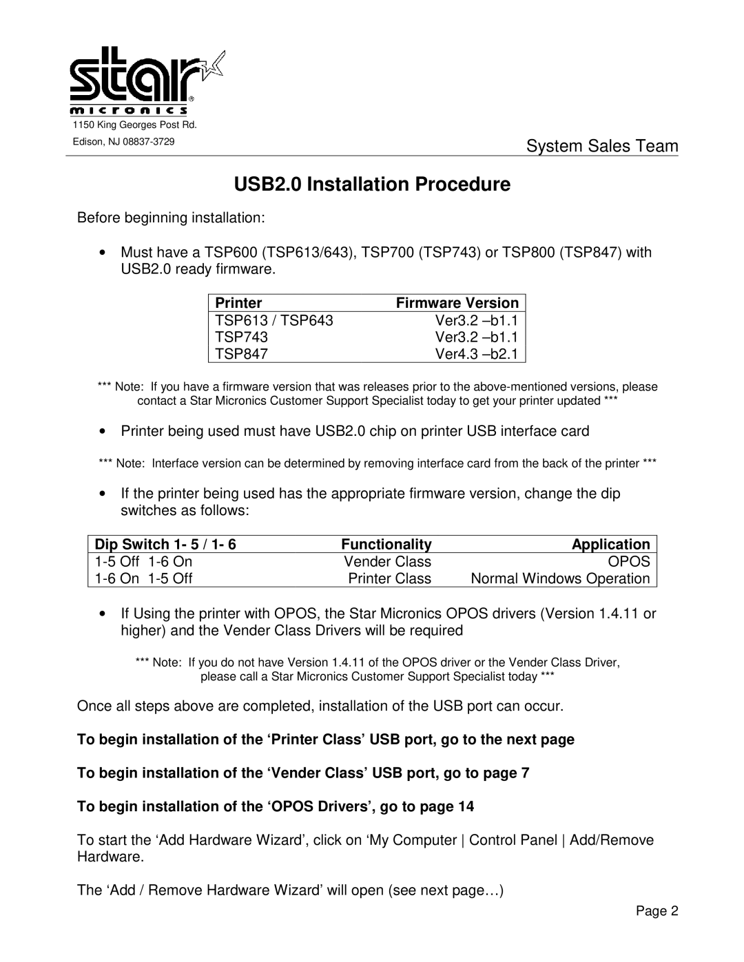 Star Micronics manual USB2.0 Installation Procedure 