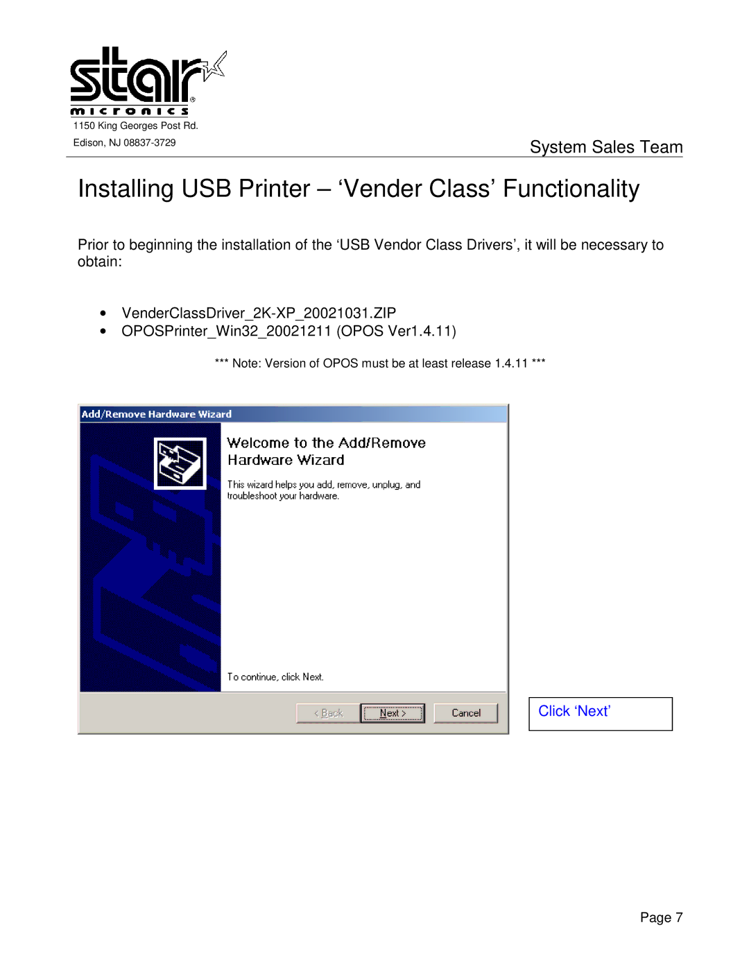 Star Micronics manual Installing USB Printer ‘Vender Class’ Functionality 