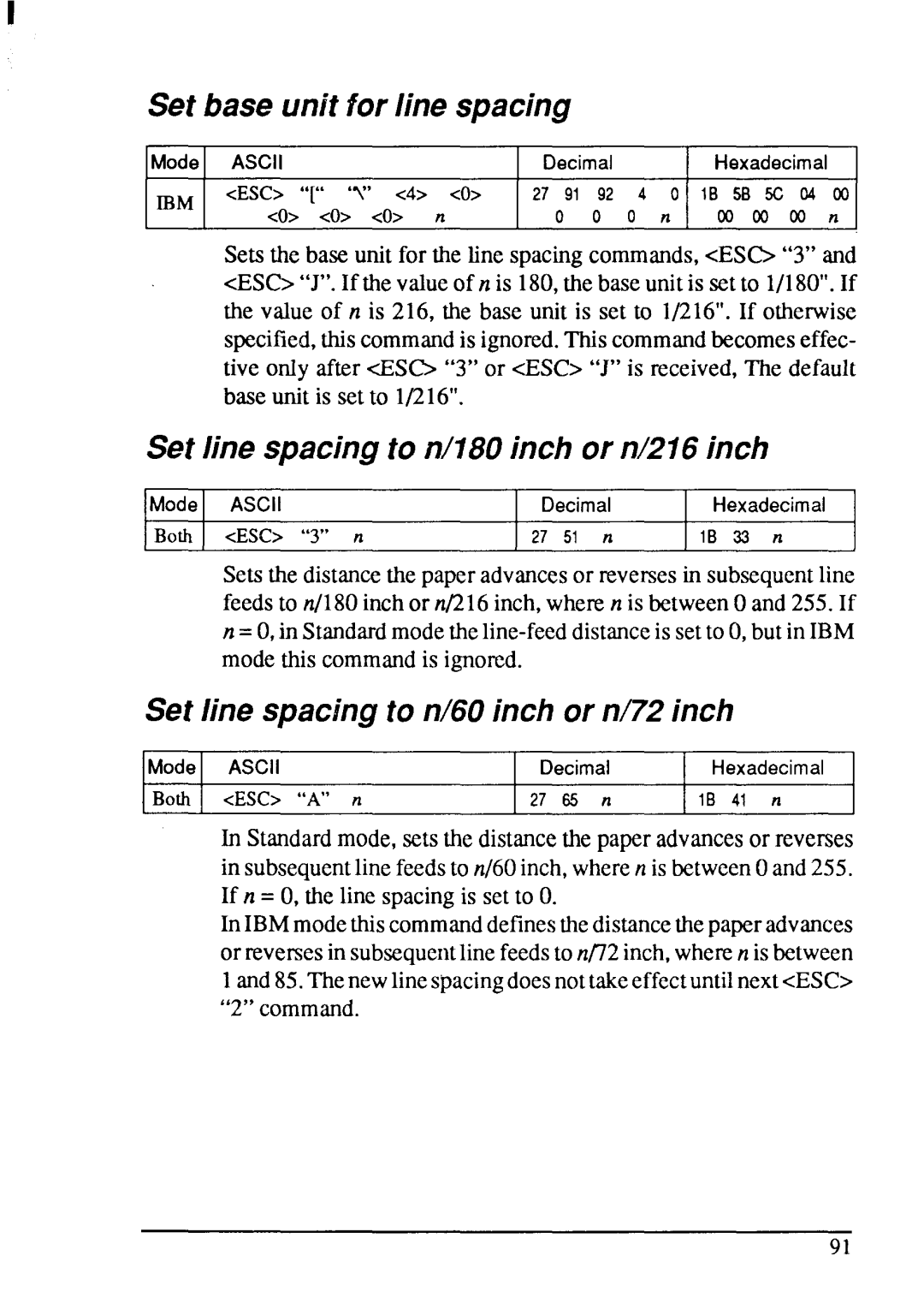 Star Micronics XB-2420, XB-2425 user manual Set base unit for line spacing, Set line spacingto n/180 inch or n/216 inch 