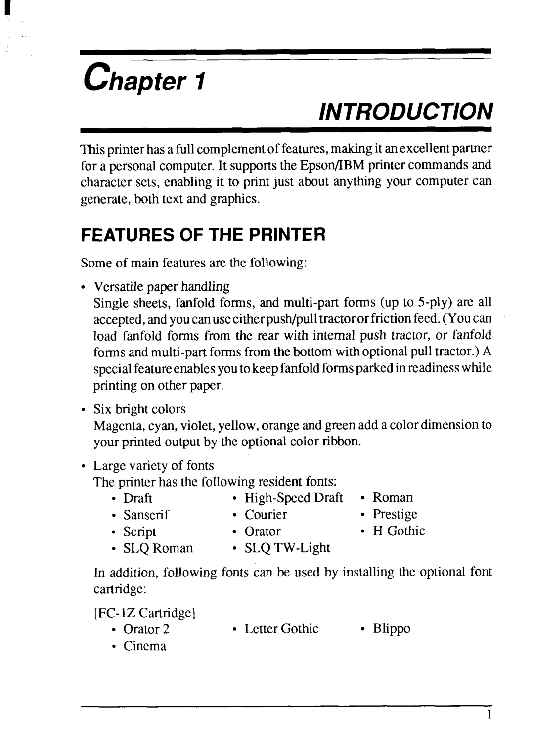 Star Micronics XB-2420, XB-2425 user manual Chapter, Featuresof the Printer 