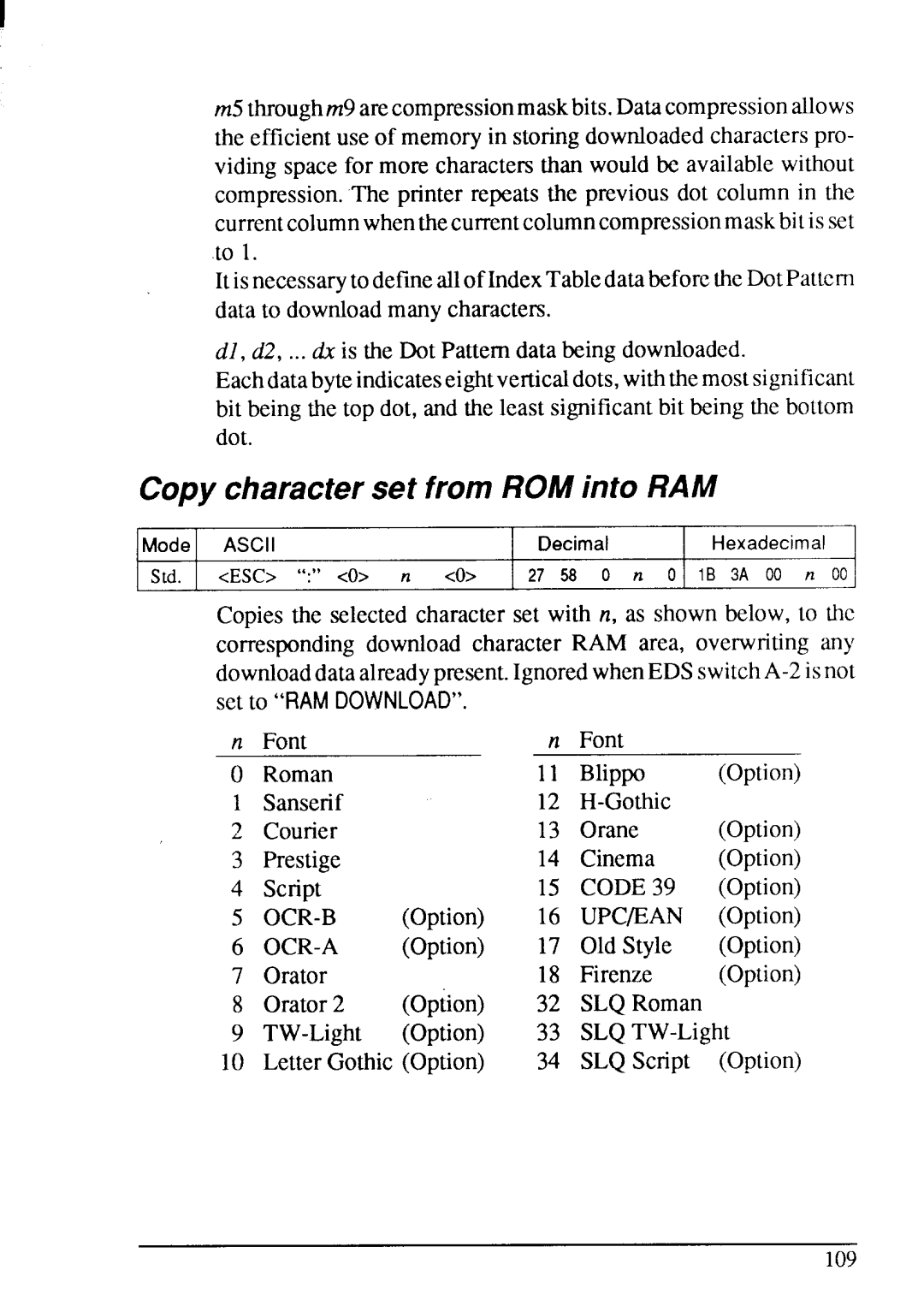 Star Micronics XB-2420, XB-2425 user manual Copycharacterset from ROMinto RAM, CODE39 