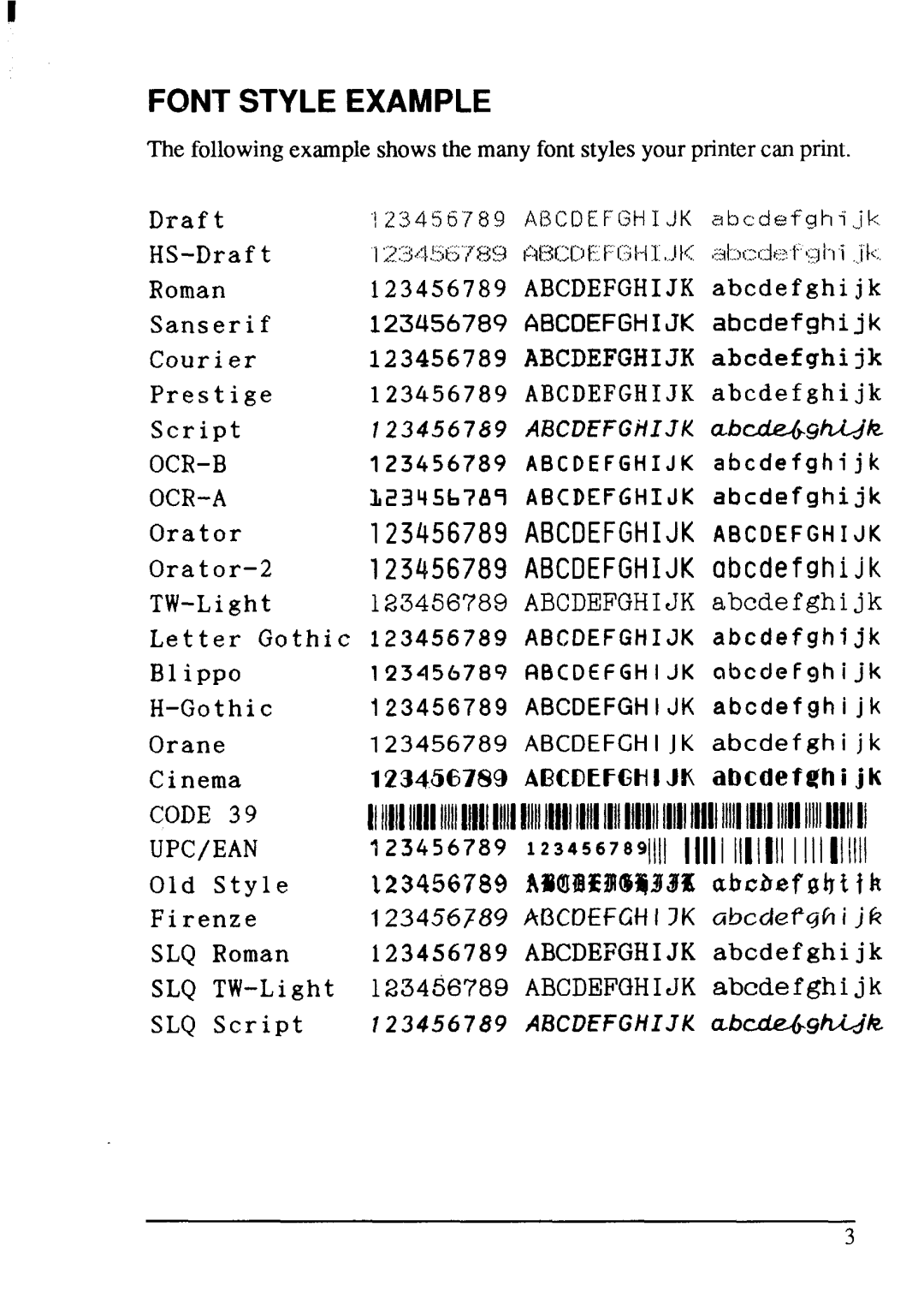 Star Micronics XB-2420, XB-2425 user manual Fontstyleexample, Ocr-B Ocr-A, Code UPC/EAN 