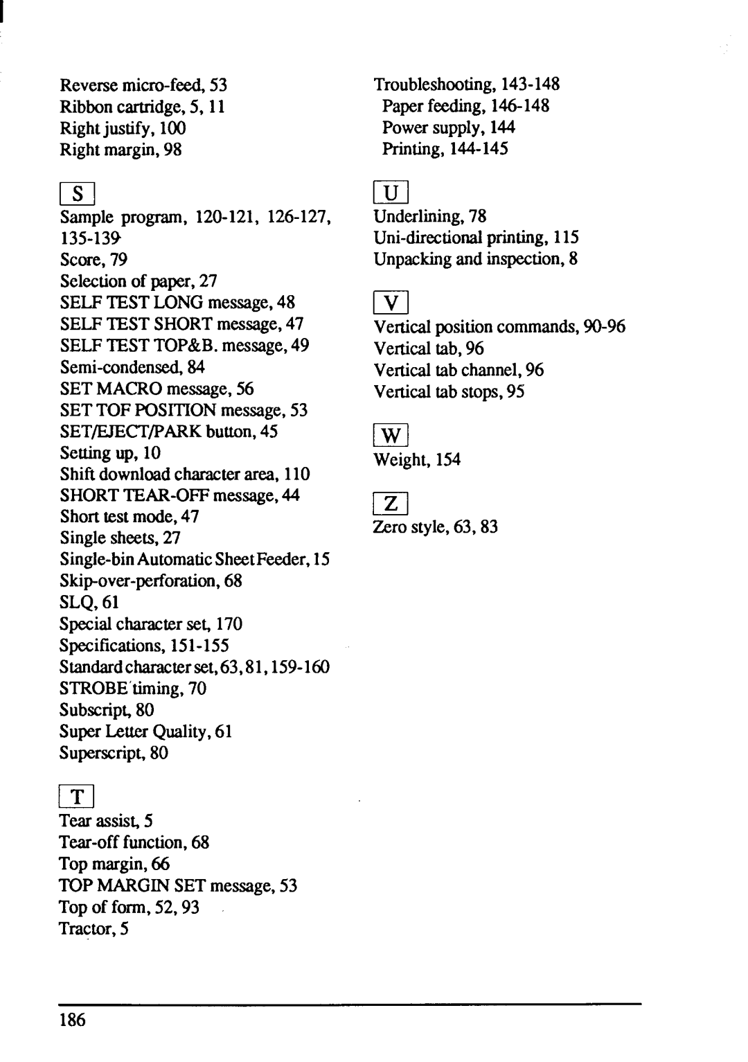 Star Micronics XB-2425, XB-2420 user manual Tear-offfunction,68 Topmargin,66 TOPMARGINSETmessage,53 