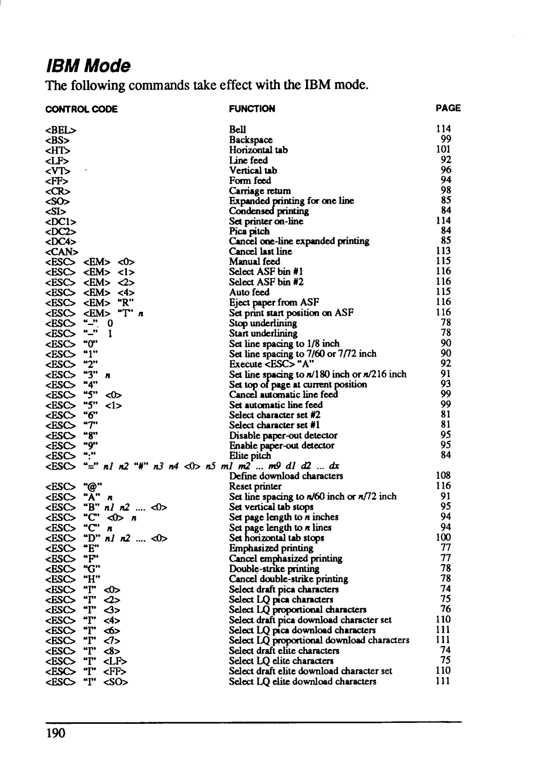 Star Micronics XB-2425, XB-2420 user manual IBM Mode, Followingcommandstakeeffectwith the IBM mode 