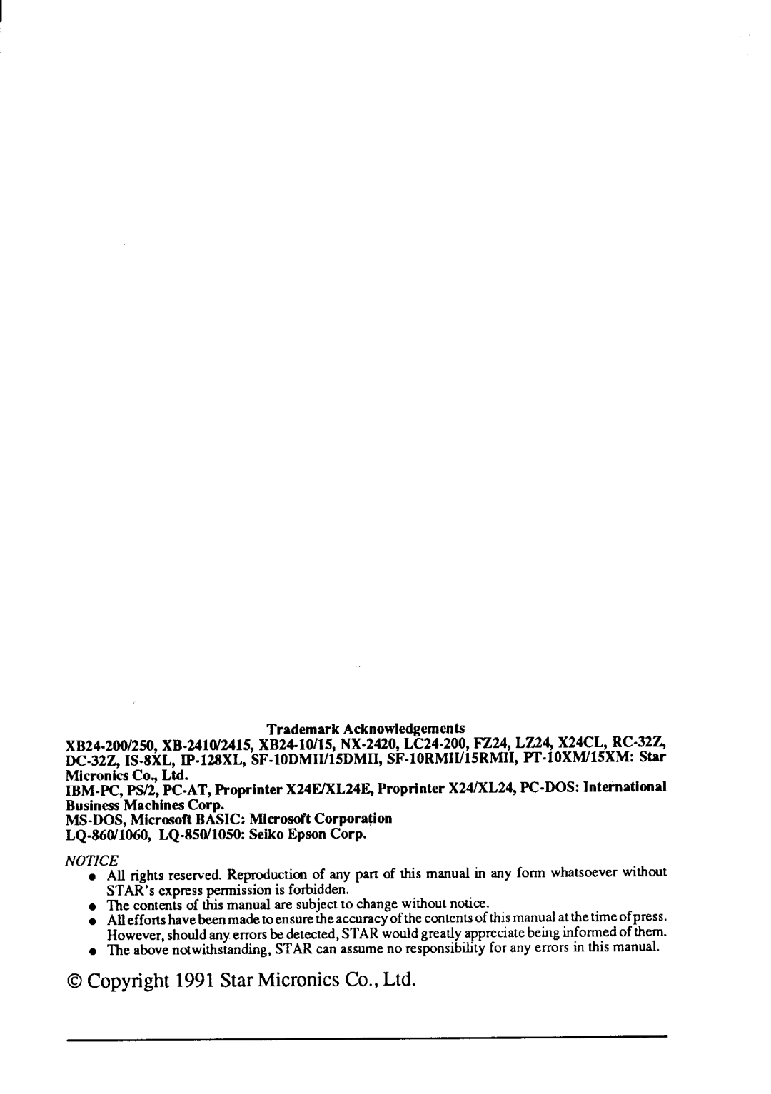 Star Micronics XB-2425, XB-2420 user manual 