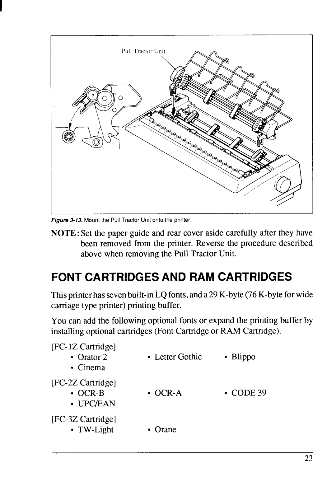 Star Micronics XB-2420, XB-2425 user manual Fontcartridgesand Ramcartridges, Ocr-B Upc/Ean, FC-3ZCartridge Orane TW-Light 