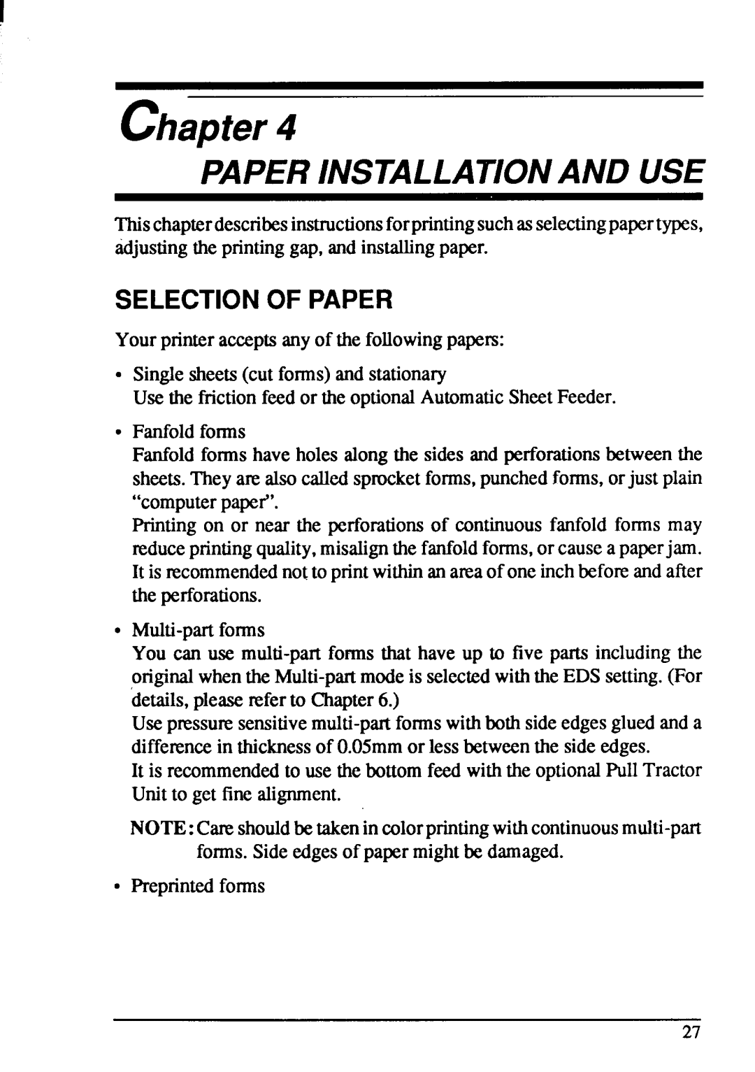 Star Micronics XB-2420, XB-2425 user manual PAPER1NSTALLATIONANDUSE, Selectionof Paper 