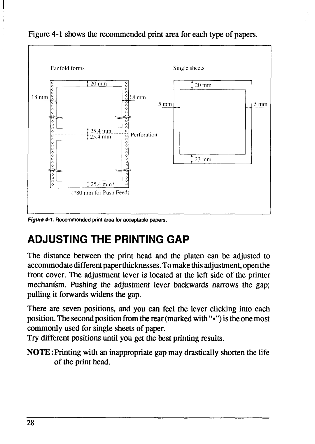 Star Micronics XB-2425, XB-2420 Adjustingthe Printinggap, Try differentpositionsuntilyou get the bestprintingresults 