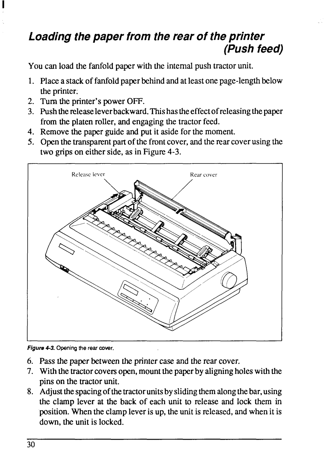 Star Micronics XB-2425, XB-2420 user manual Loadingthepaper from the rear of theprinter Push feed 