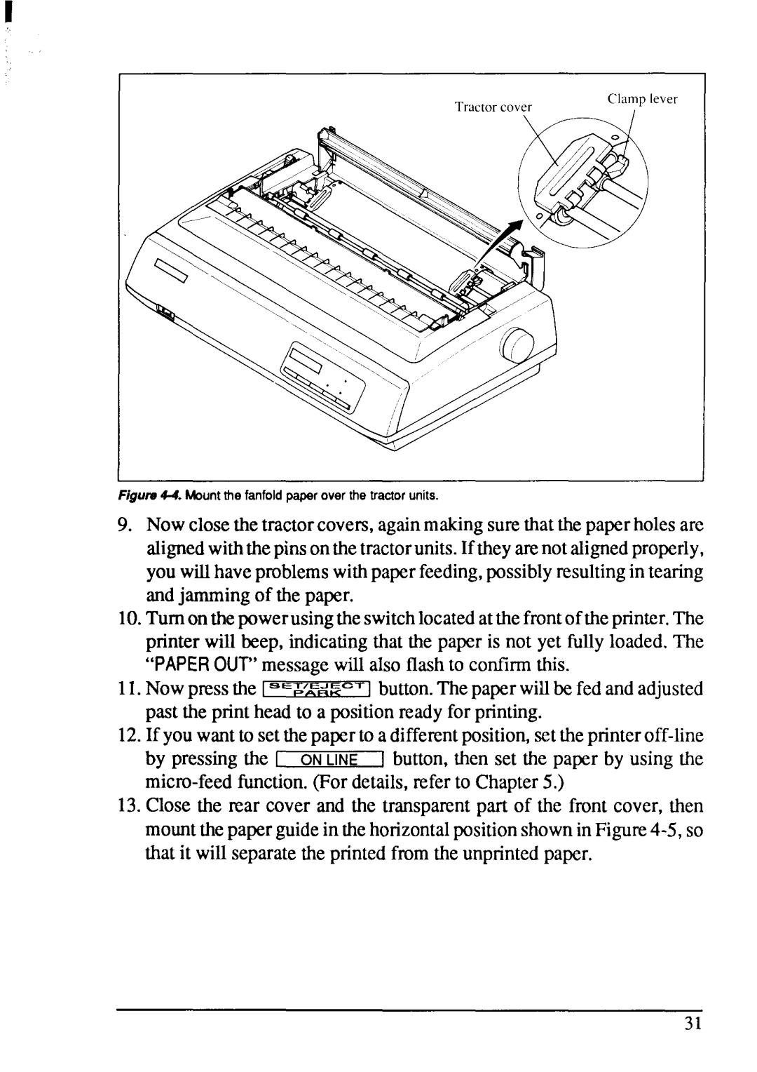 Star Micronics XB-2420, XB-2425 user manual Mountthe fanfoldpaperover the tractorunits 