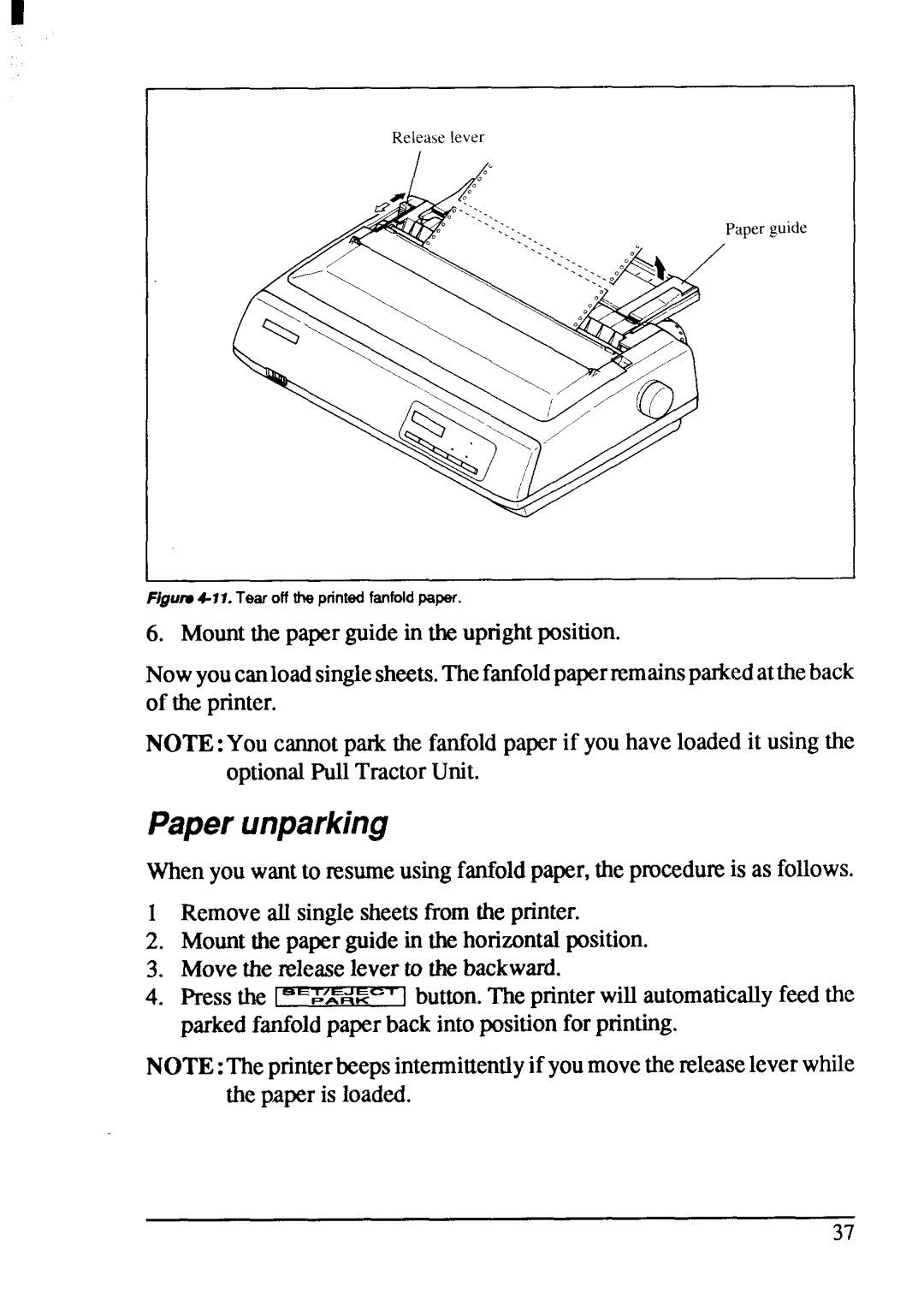 Star Micronics XB-2420, XB-2425 user manual Paper unparking 