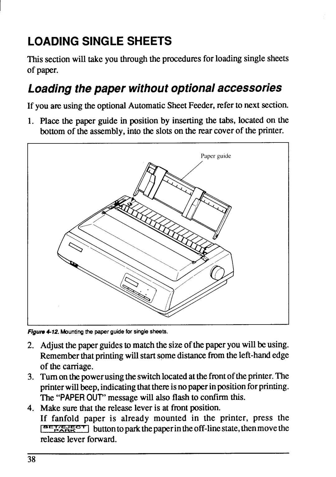 Star Micronics XB-2425, XB-2420 user manual Loadingsinglesheets, Loadingthepaper withoutoptionalaccessories 