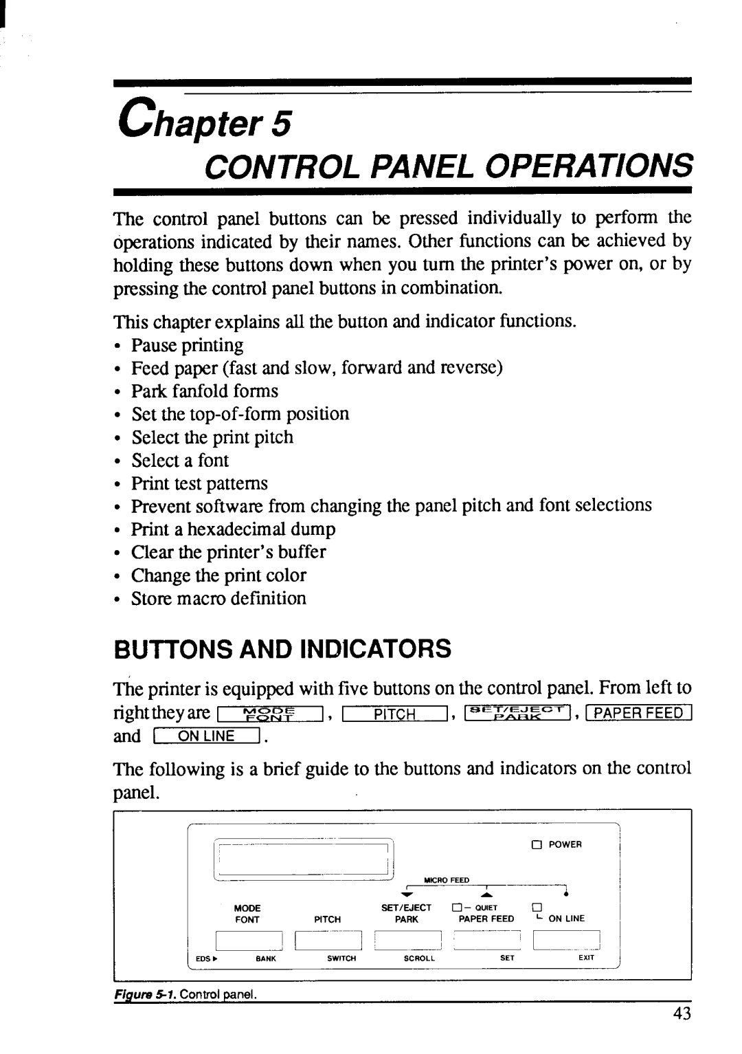 Star Micronics XB-2420, XB-2425 user manual Controlpaneloperations, Buttonsand Indicators 