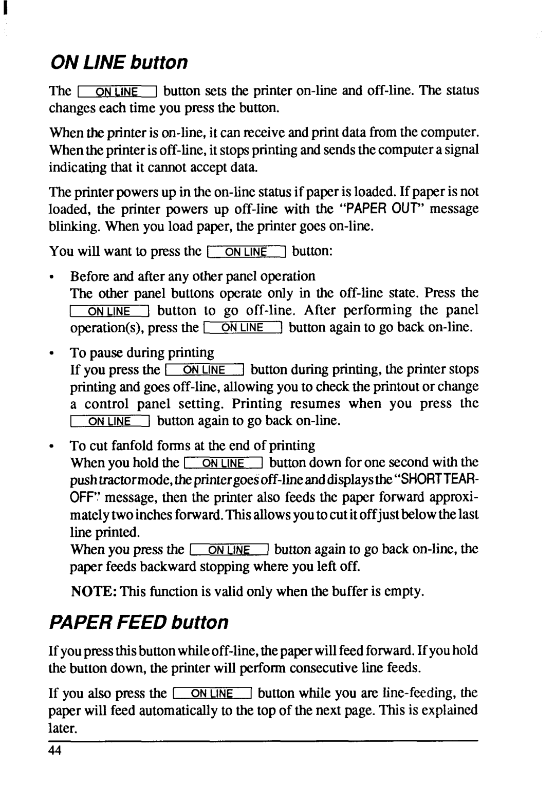 Star Micronics XB-2425, XB-2420 user manual Online button, Paperfeed button 