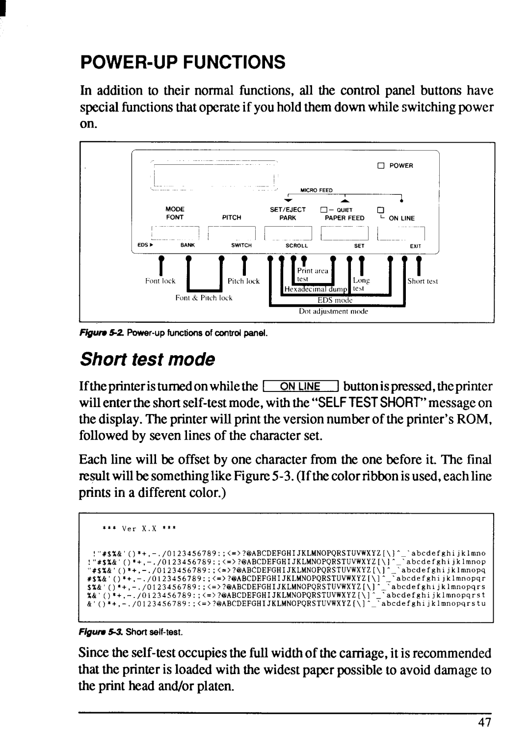 Star Micronics XB-2420, XB-2425 user manual Power-Upfunctions, Short test mode 