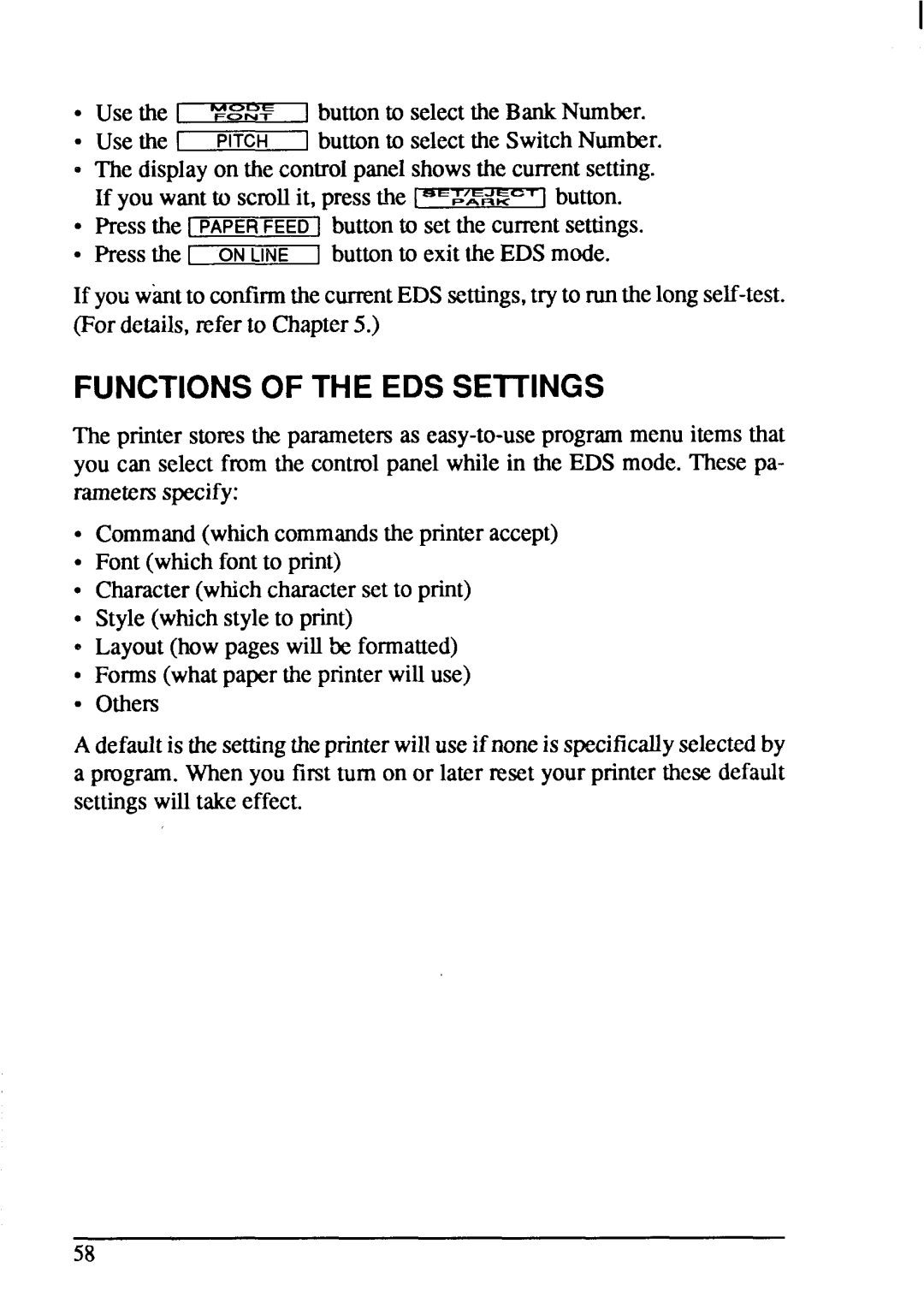 Star Micronics XB-2425, XB-2420 user manual Functionsof the EDS Seitings 