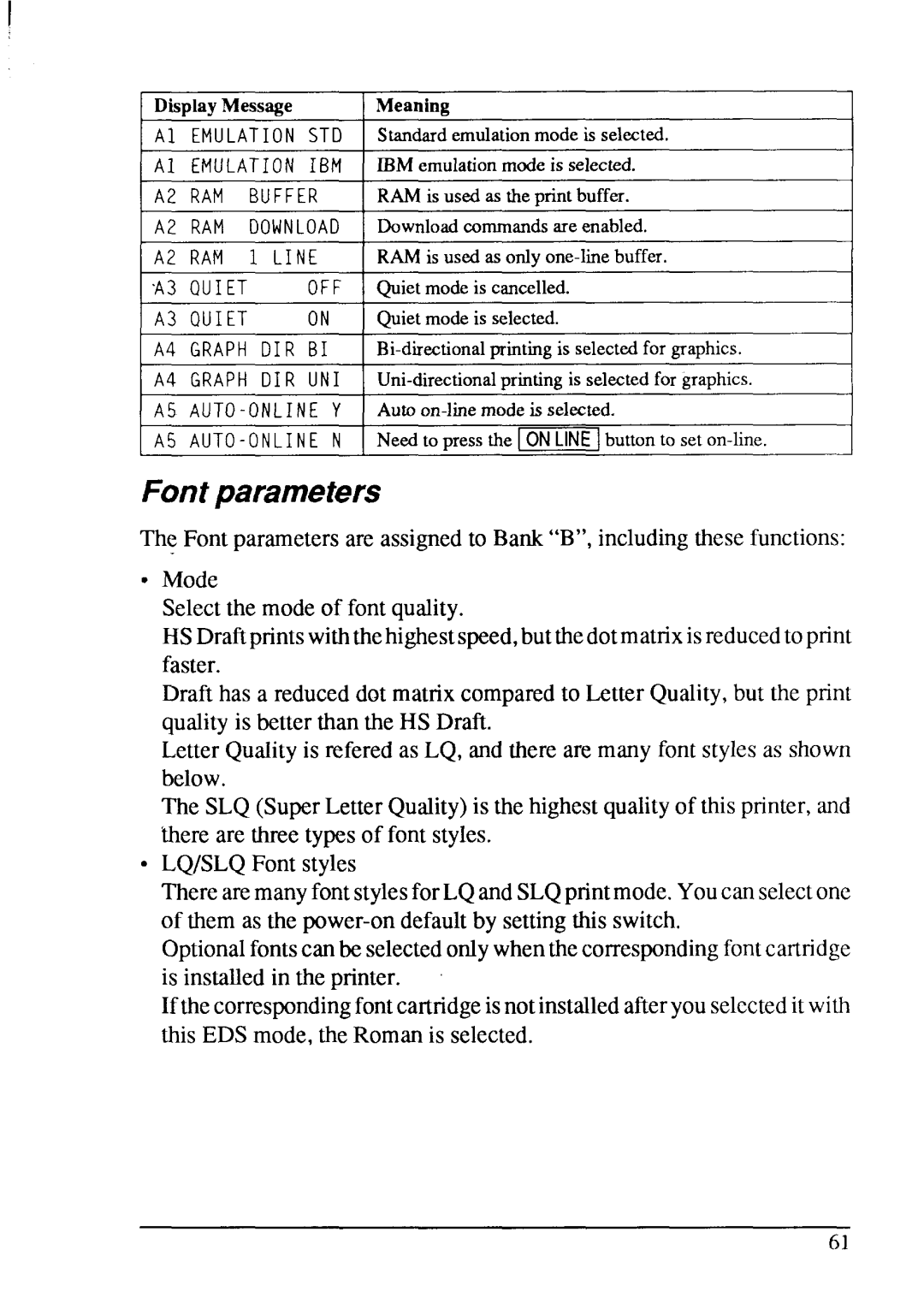 Star Micronics XB-2420, XB-2425 user manual Fontparameters, Dir Uni 