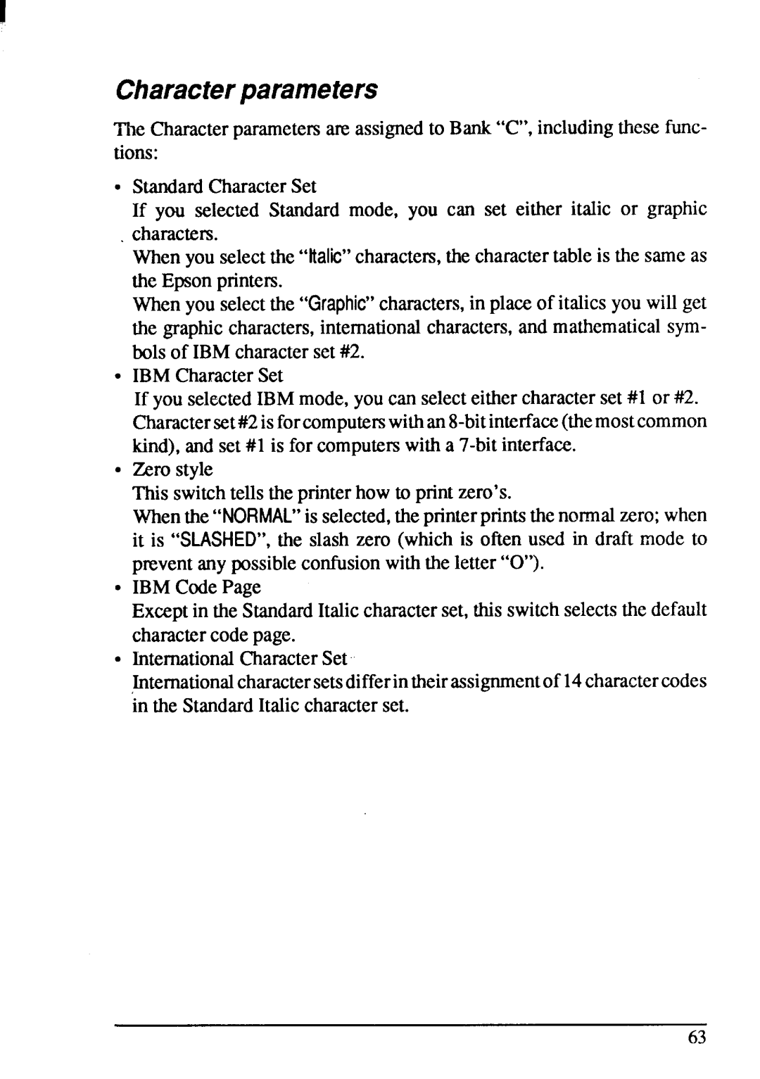 Star Micronics XB-2420, XB-2425 user manual Characterparameters 