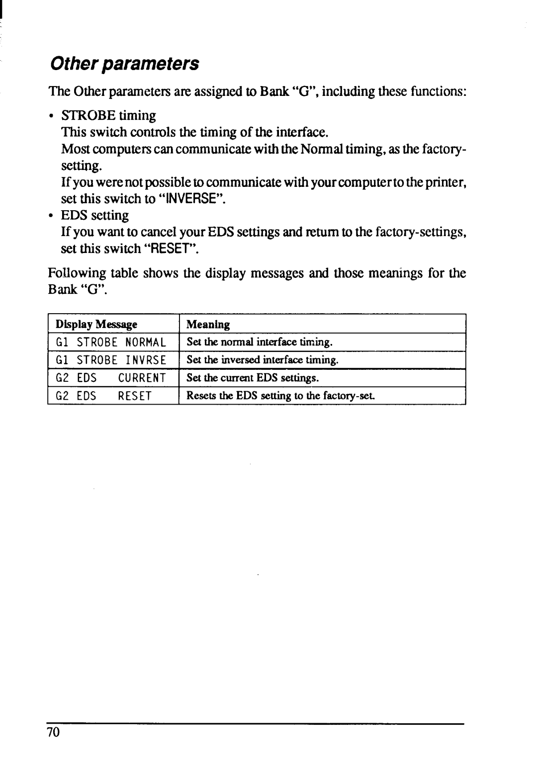 Star Micronics XB-2425, XB-2420 user manual Otherparameters, G2 EDS 