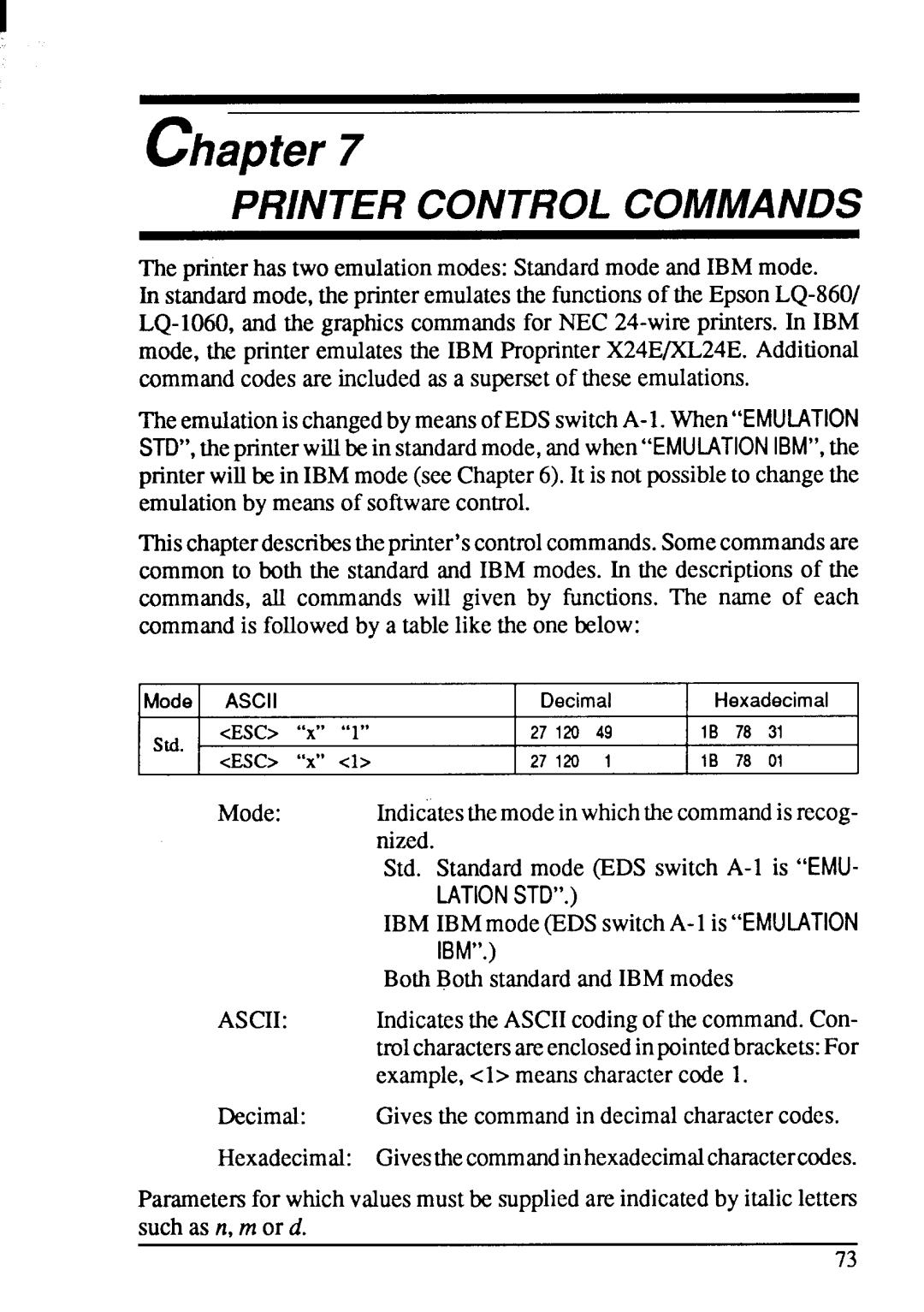 Star Micronics XB-2420, XB-2425 user manual BothBoth standardand IBMmodes, Ascii, Indicatesthe ASCIIcodingof thecommand.Con 