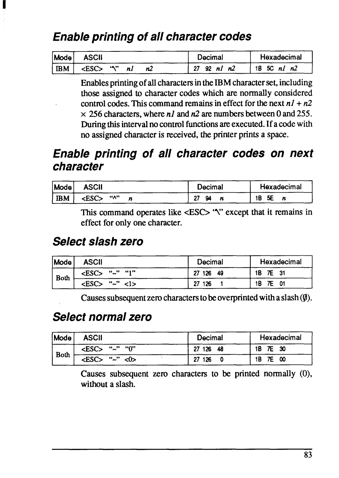 Star Micronics XB-2420 Enableprintingof all charactercodes, Enable printing of all character codes on next character 