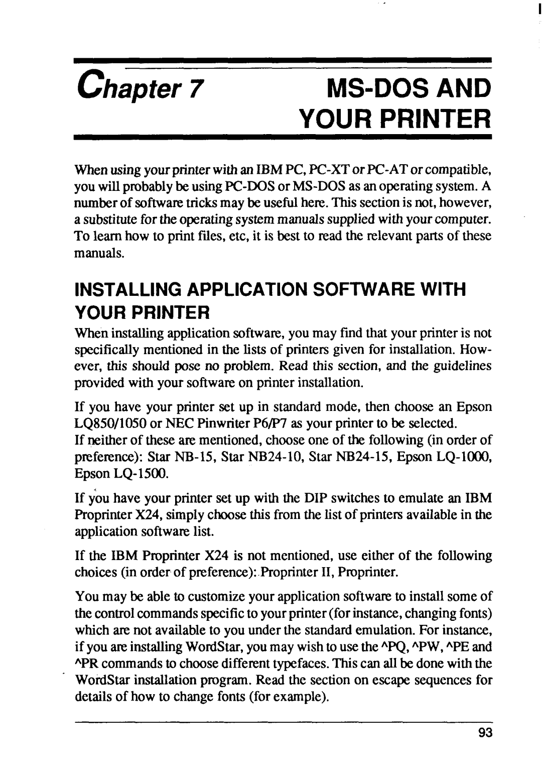 Star Micronics XB24-15, XB24-10 user manual Ms-Dos And, Installing Application Software With Your Printer, chapter 