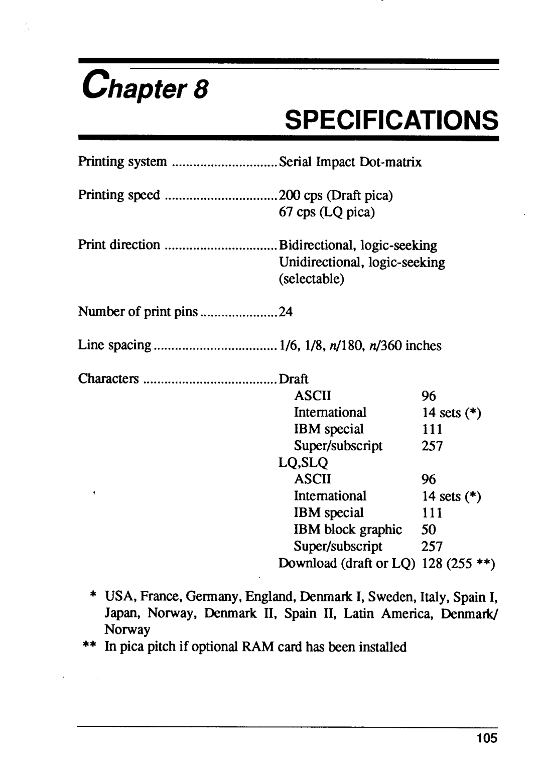 Star Micronics XB24-15, XB24-10 user manual chapter, Specifications, Lqslq 