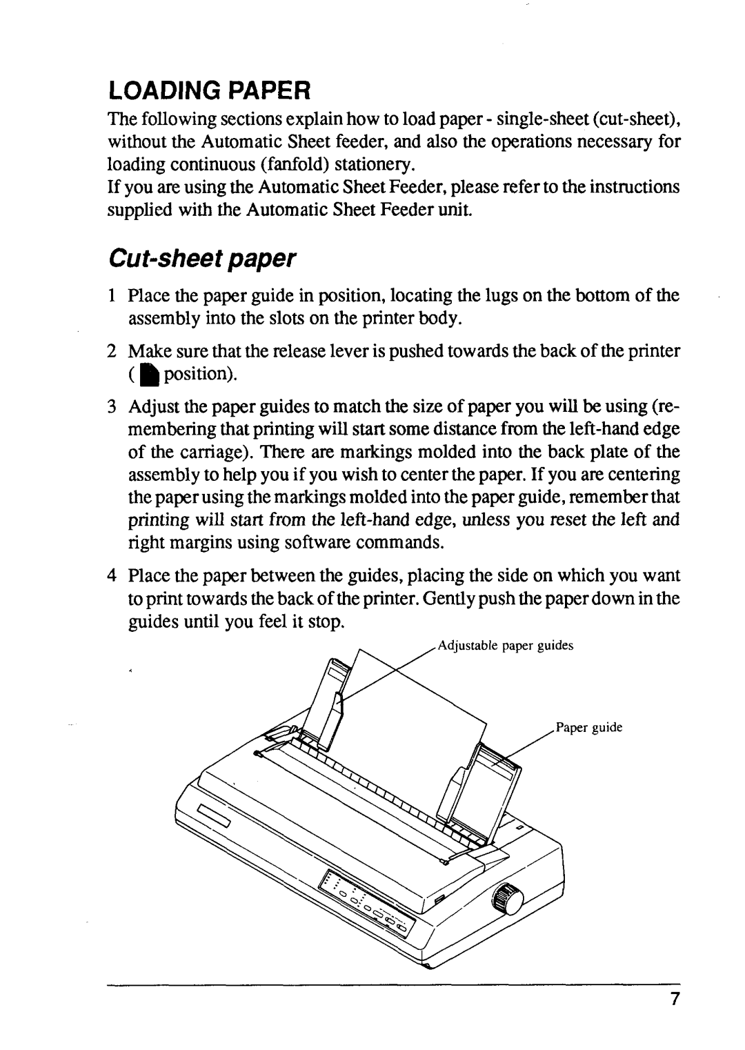 Star Micronics XB24-15, XB24-10 user manual Loading Paper, Cut-sheet paper 
